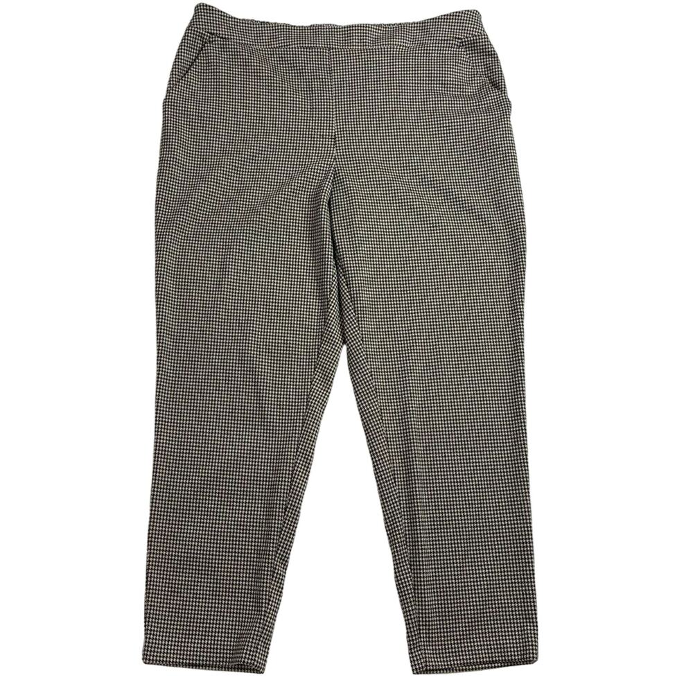 Herringbone Black Tan Straight Leg Slacks XL Stretch Pants Office Wear Casual
